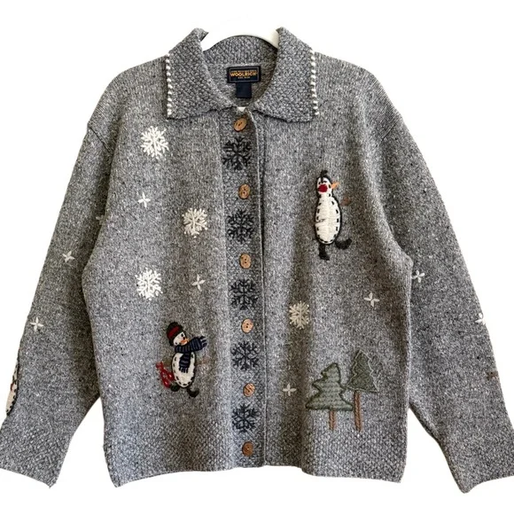 WOOLRICH Vintage Cottagecore Grannycore Snowflake Snowman Christmas Sweater XL - Picture 6 of 10